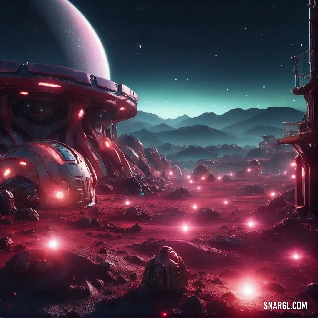 Sci - fi, Filip Hodas, rossdraws global illumination, a detailed matte painting, space art. Example of RGB 114,0,56 color.