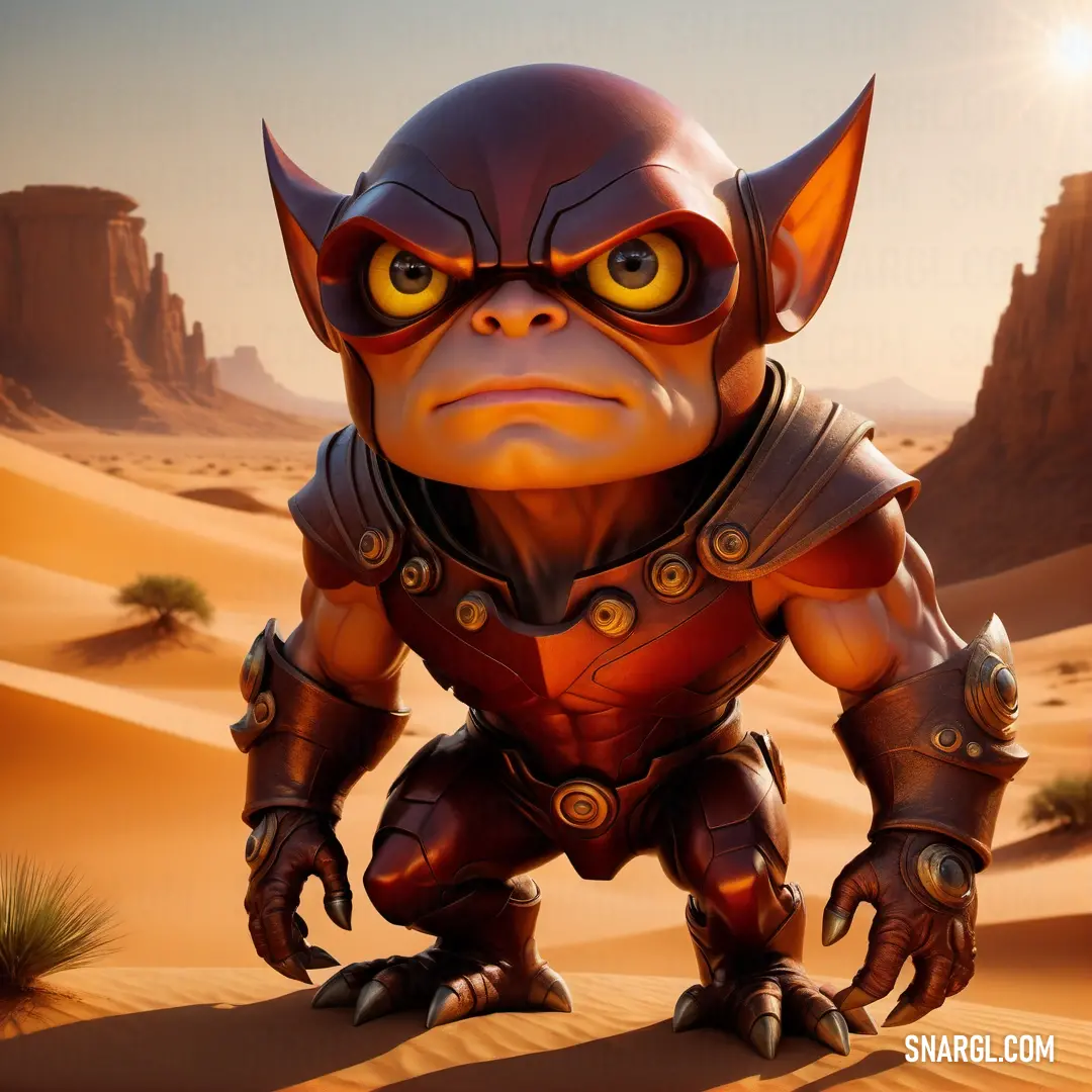 Cartoon character in a desert setting with a desert background. Example of NCS S 4050-Y90R color.