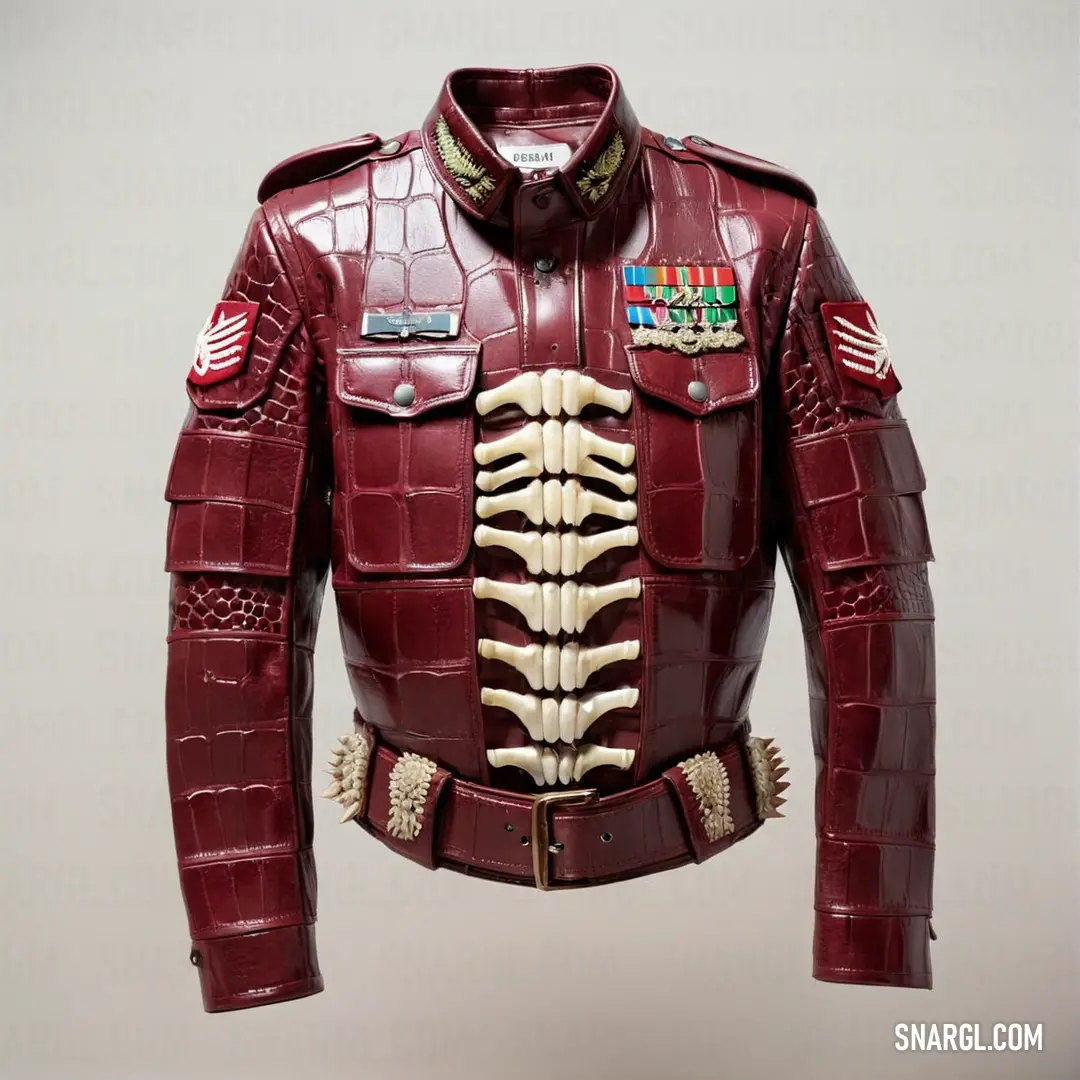 NCS S 4050-Y90R color example: Red leather jacket with a skeleton on it's chest and a military badge on the chest and shoulder