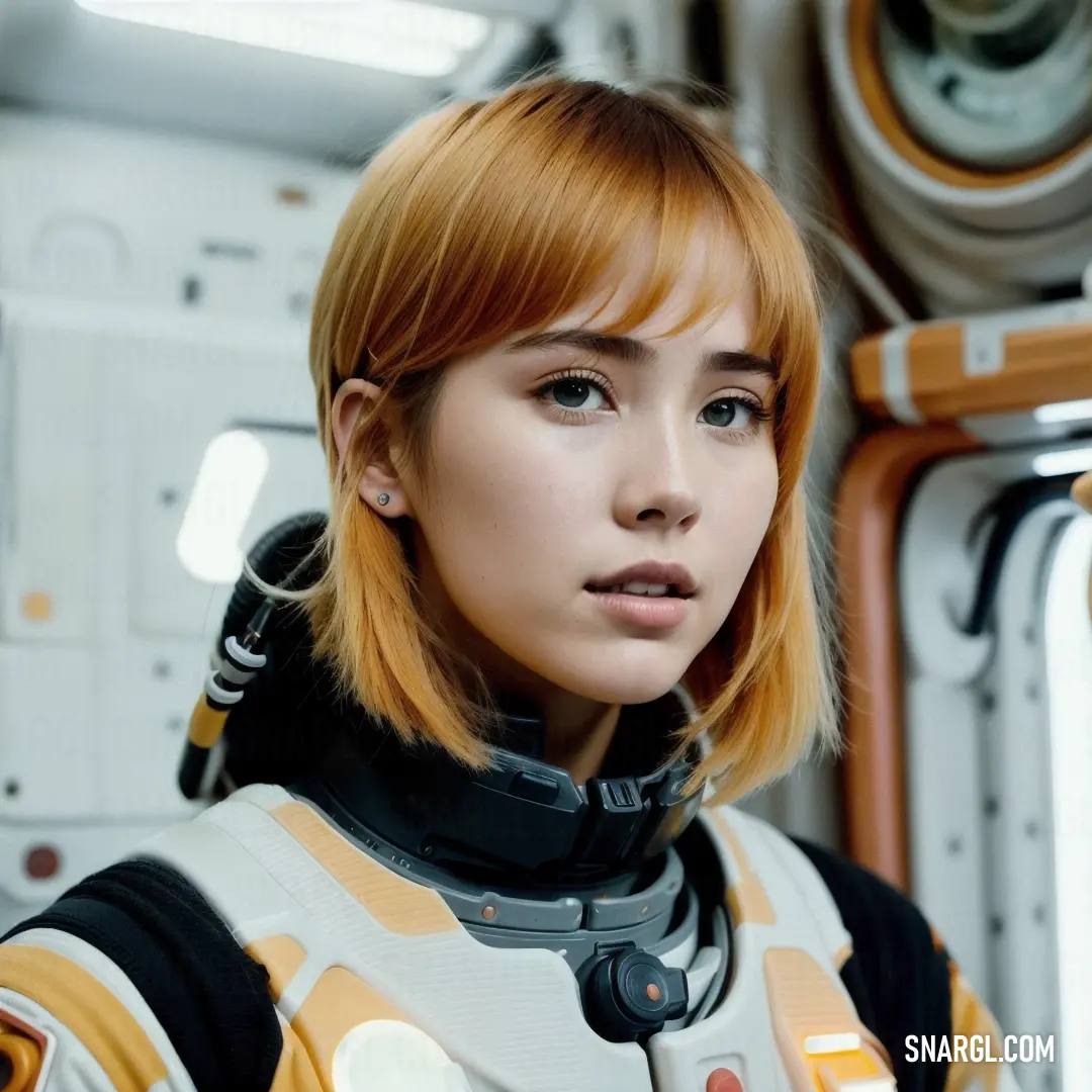 NCS S 4055-Y10R color example: Woman with red hair and a sci - fi outfit on