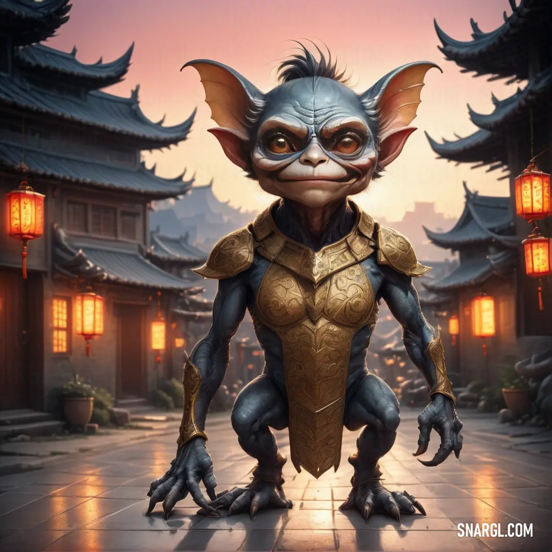 Cartoon character with a gold armor and a dragon like head and body. Color #7A7776.