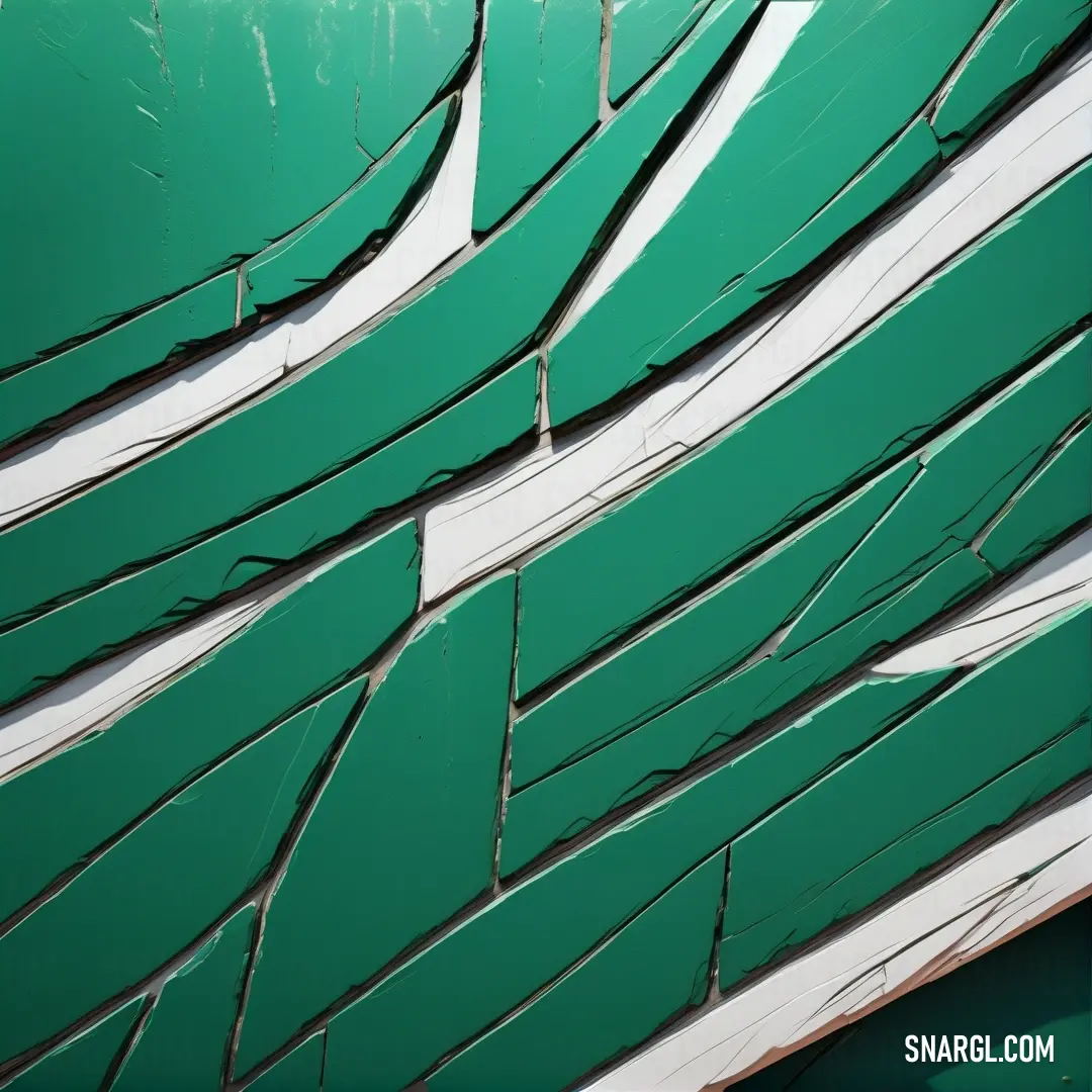 NCS S 4550-B50G color example: Close up of a green and white wall with a white stripe on it's side and a red