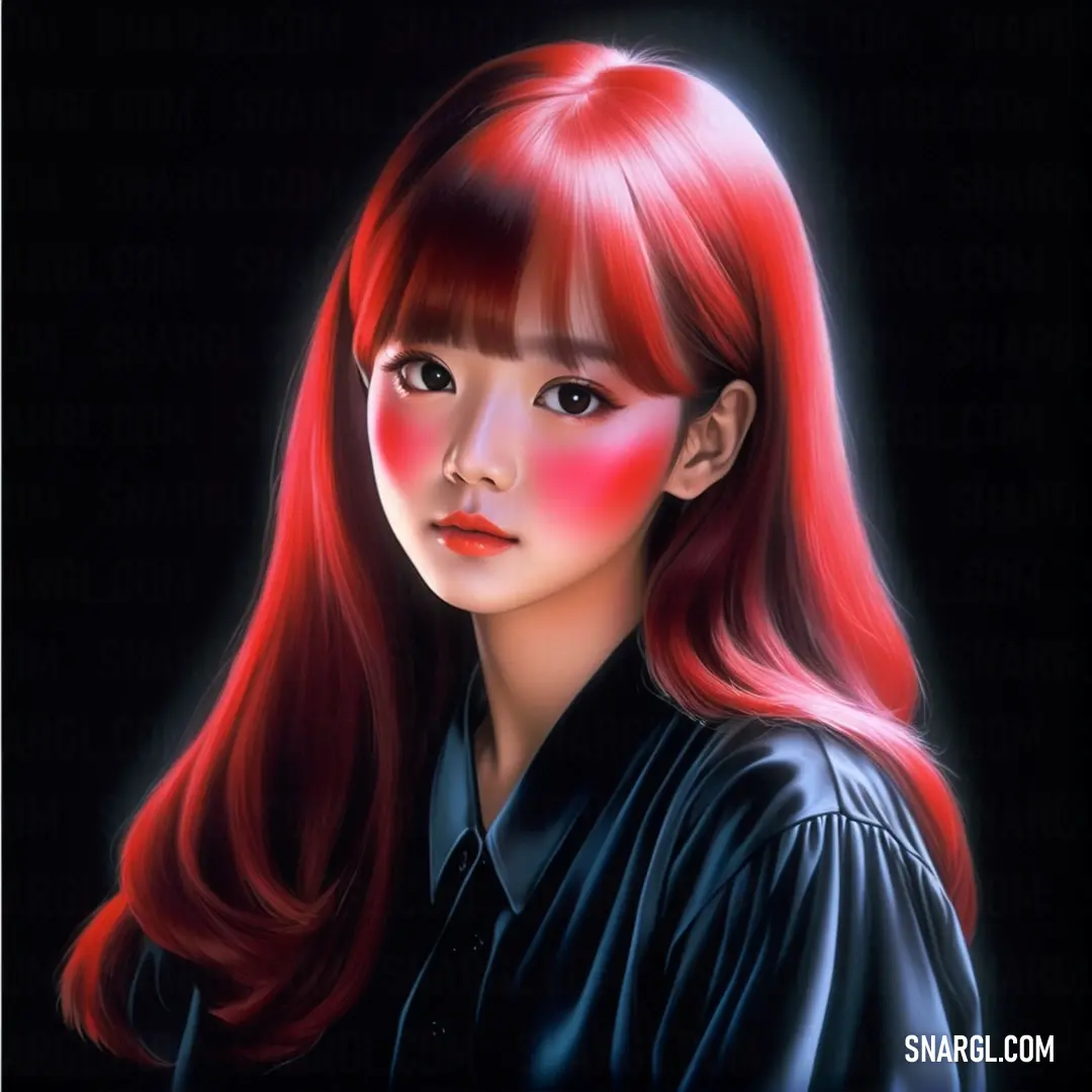 NCS S 4550-Y60R color example: Woman with long red hair and a black shirt on a black background