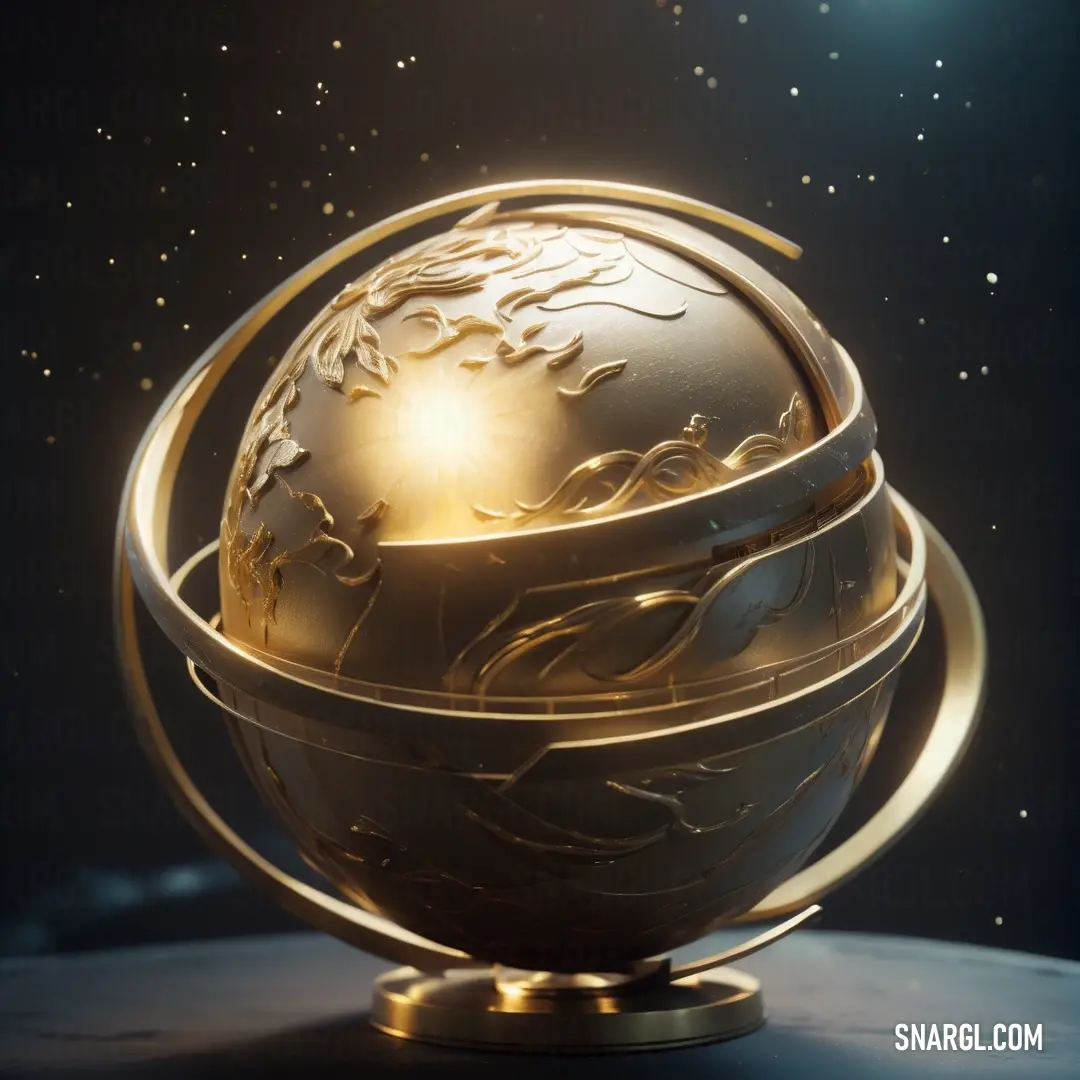Golden globe with a star in the background. Color #7F623A.