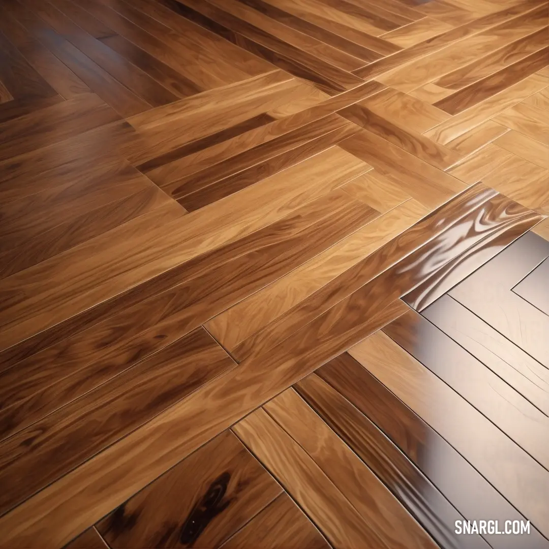 Wood floor with a shiny metal floor mat on it's side. Example of RGB 133,87,59 color.