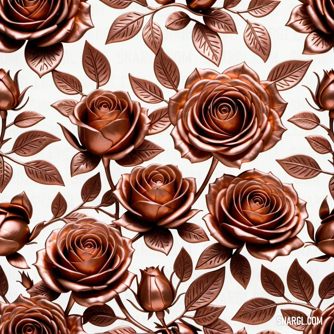 Rose pattern with many leaves on a white background. Color NCS S 5020-Y80R.