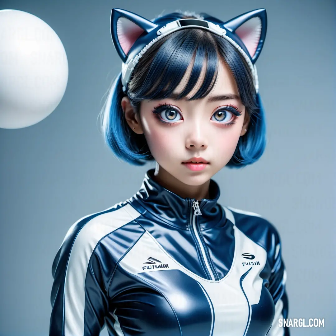 NCS S 5040-R80B color example: Woman with blue hair and a cat ears on her head