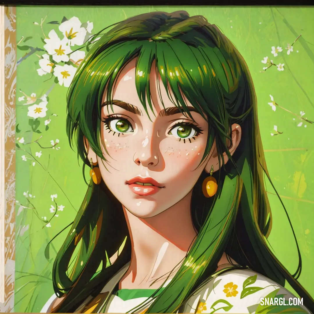 NCS S 5540-G30Y color example: Painting of a woman with green hair and earrings on her head