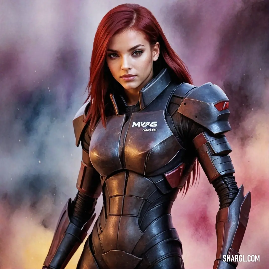 A formidable woman showcases a futuristic suit as she stands purposefully in a space station, gripping her weapon with conviction. The backdrop of technological marvels underscores her bold spirit in the face of the unknown.