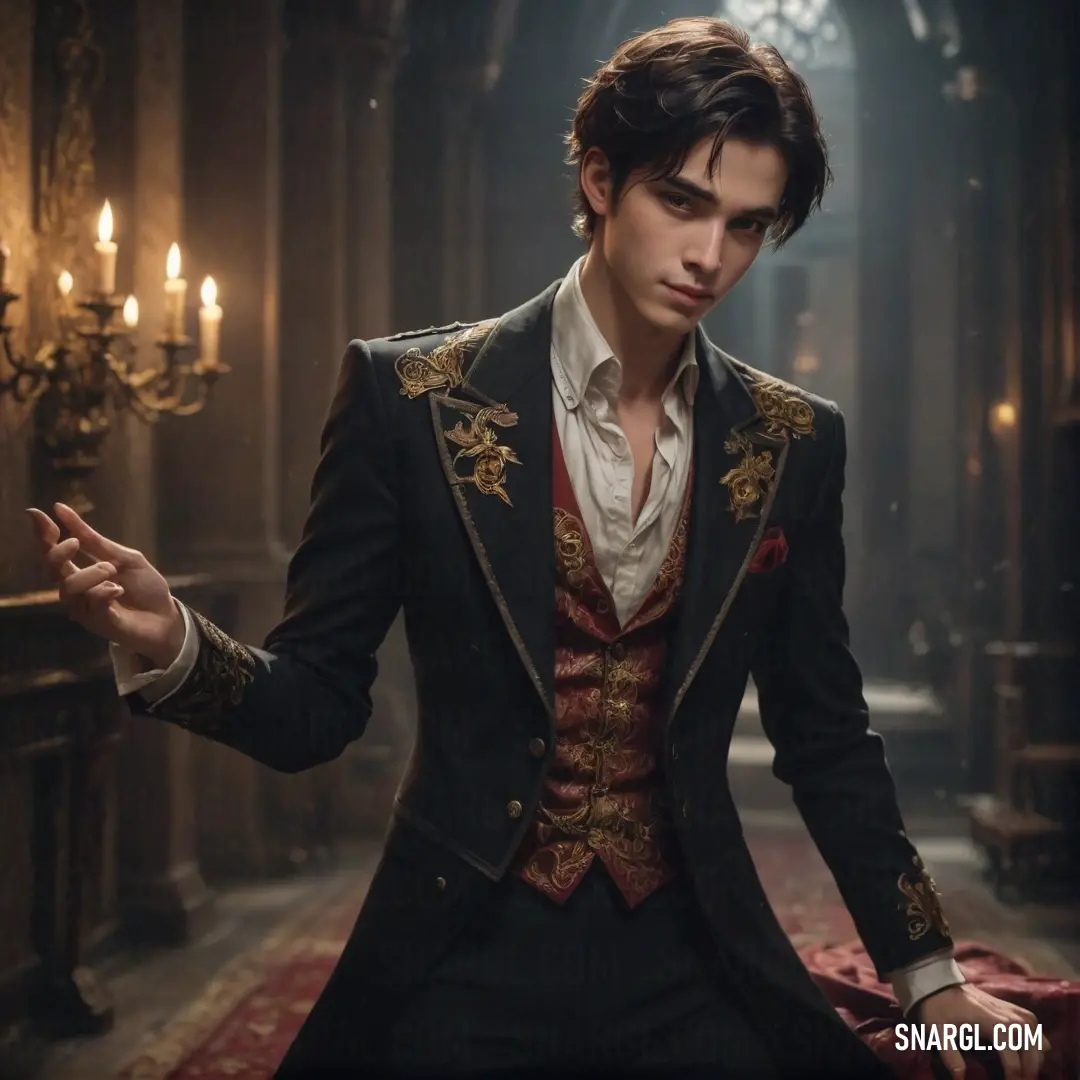 An image capturing a man in a suit and tie, standing proudly in an opulent interior adorned with a shimmering chandelier and rich red carpeting, symbolizing sophistication and elegance in everyday life.