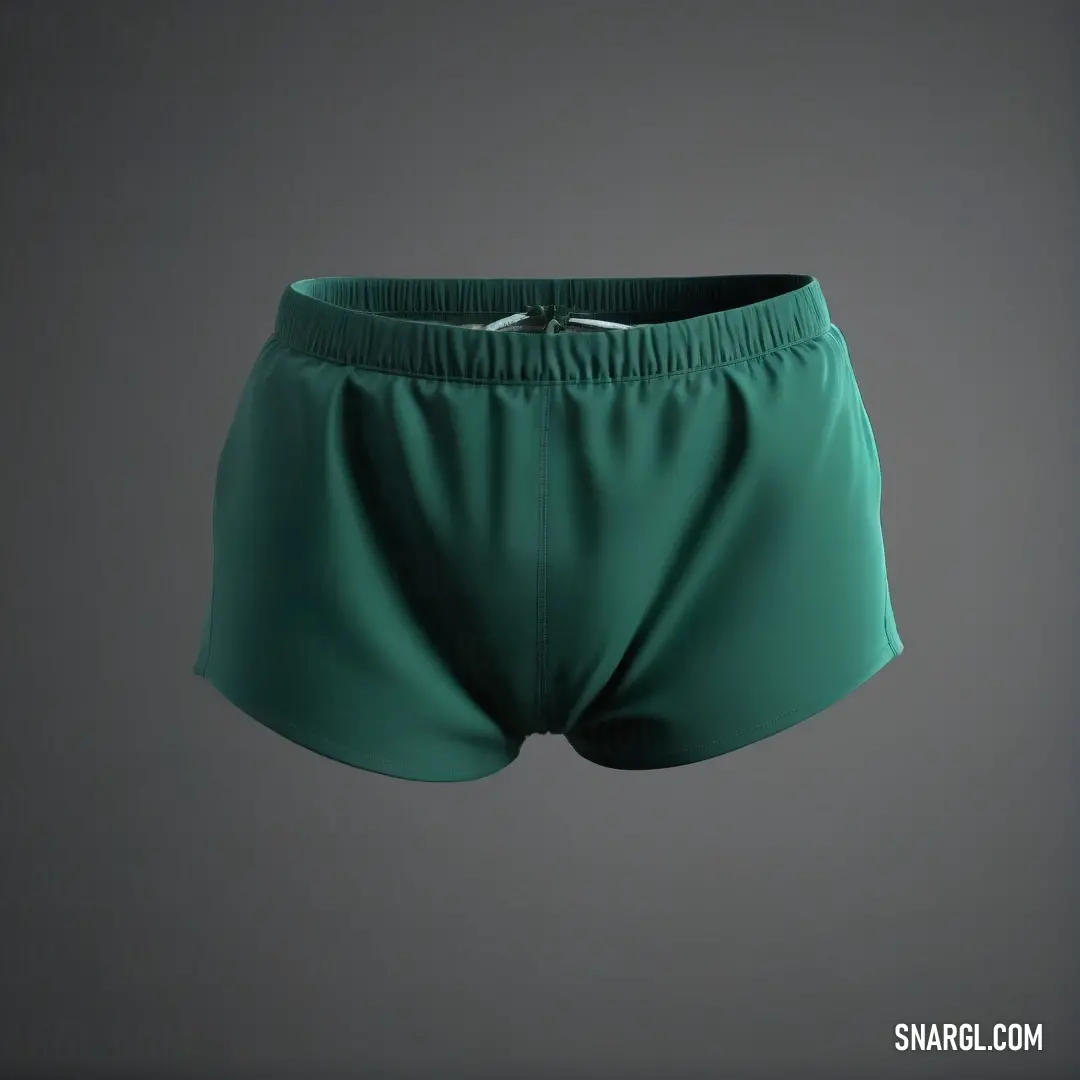 Green shorts with a silver ring on the side of it. Example of NCS S 6530-B50G color.