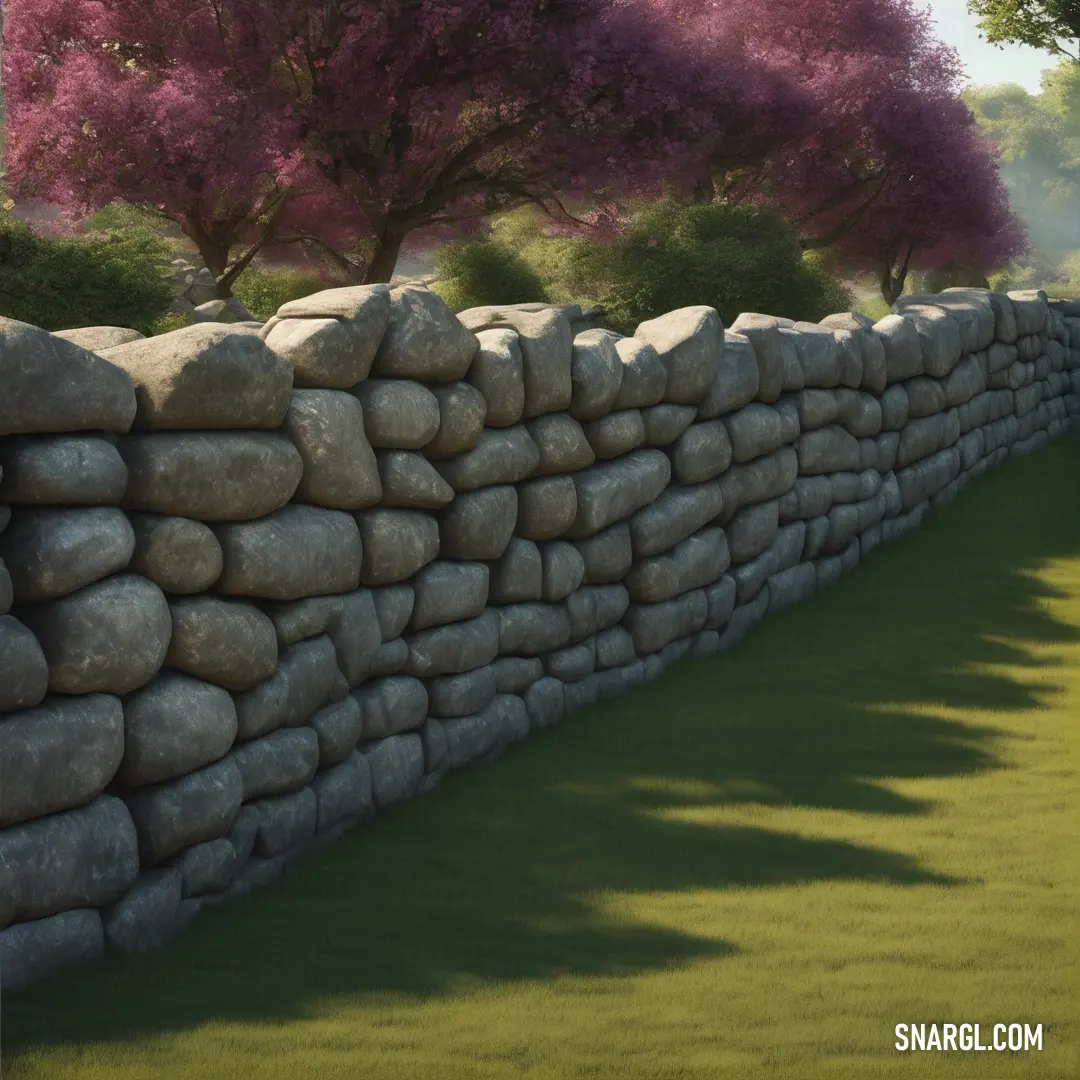 Stone wall with grass and trees in the background. Example of #545452 color.