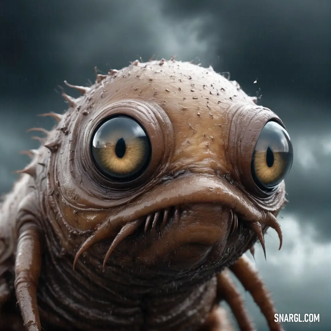 A mesmerizing close-up of a peculiar creature with large eyes, exhibiting an unusual expression. Its whimsical features and intriguing demeanor draw you in, creating a sense of curiosity and wonder.