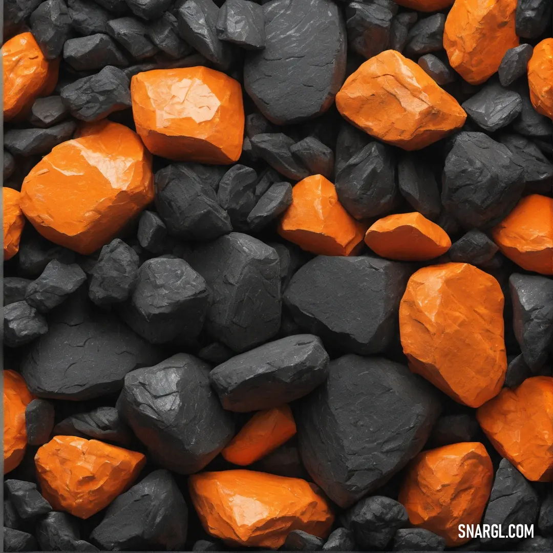 NCS S 7502-Y color. Pile of rocks with orange and black rocks on top of it