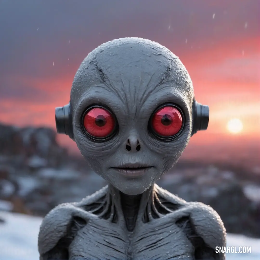 A close-up view of a futuristic robot with piercing red eyes, set against a serene sky backdrop that transitions from azure to wispy clouds, evoking a sense of wonder and technology in harmony with nature.