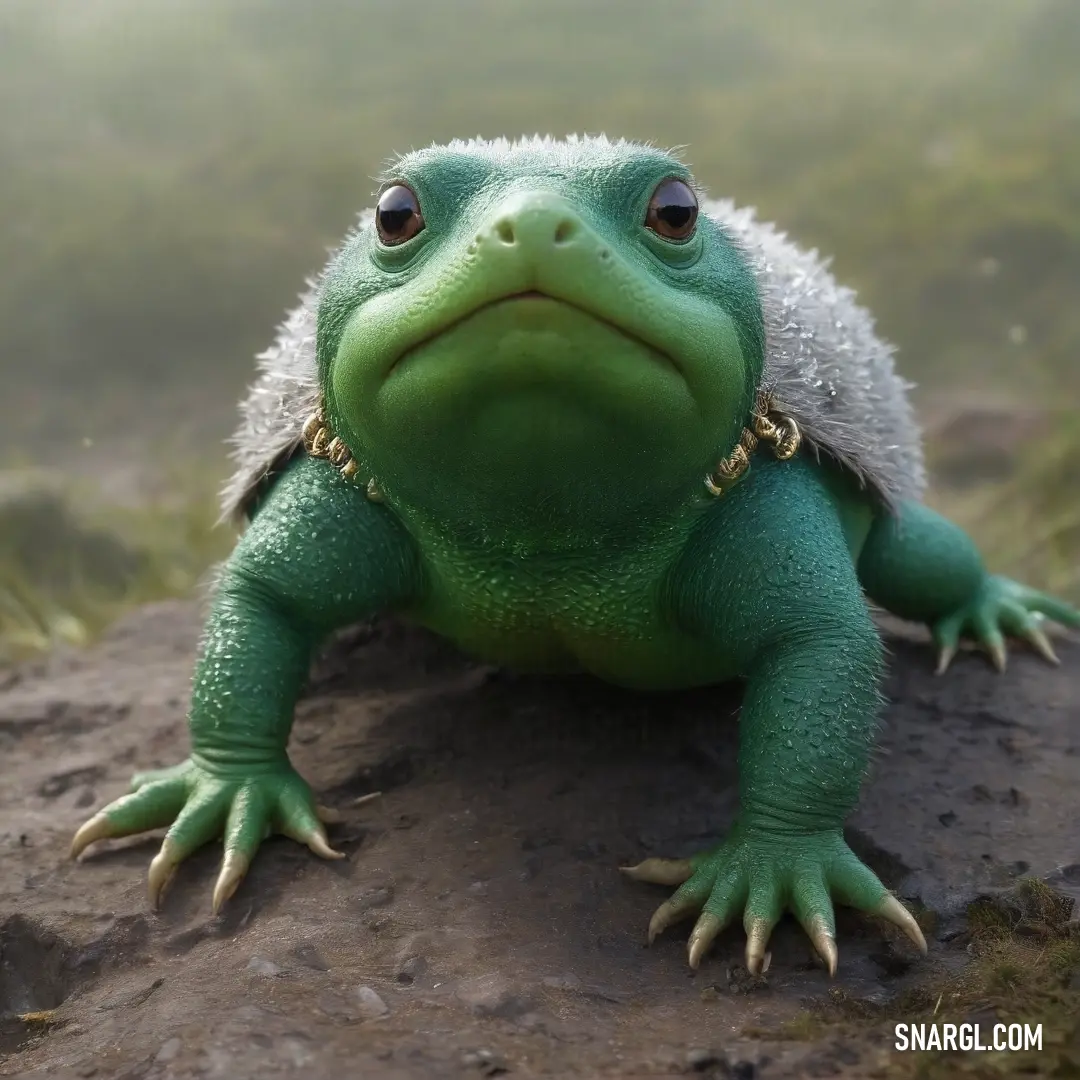 An adorable green and white frog, donning a quirky white hat, is perched on a rock amidst lush grass. Its vivid colors and playful demeanor bring joy to the scene, reminding us of the delightful charm found in the tiny creatures of nature.