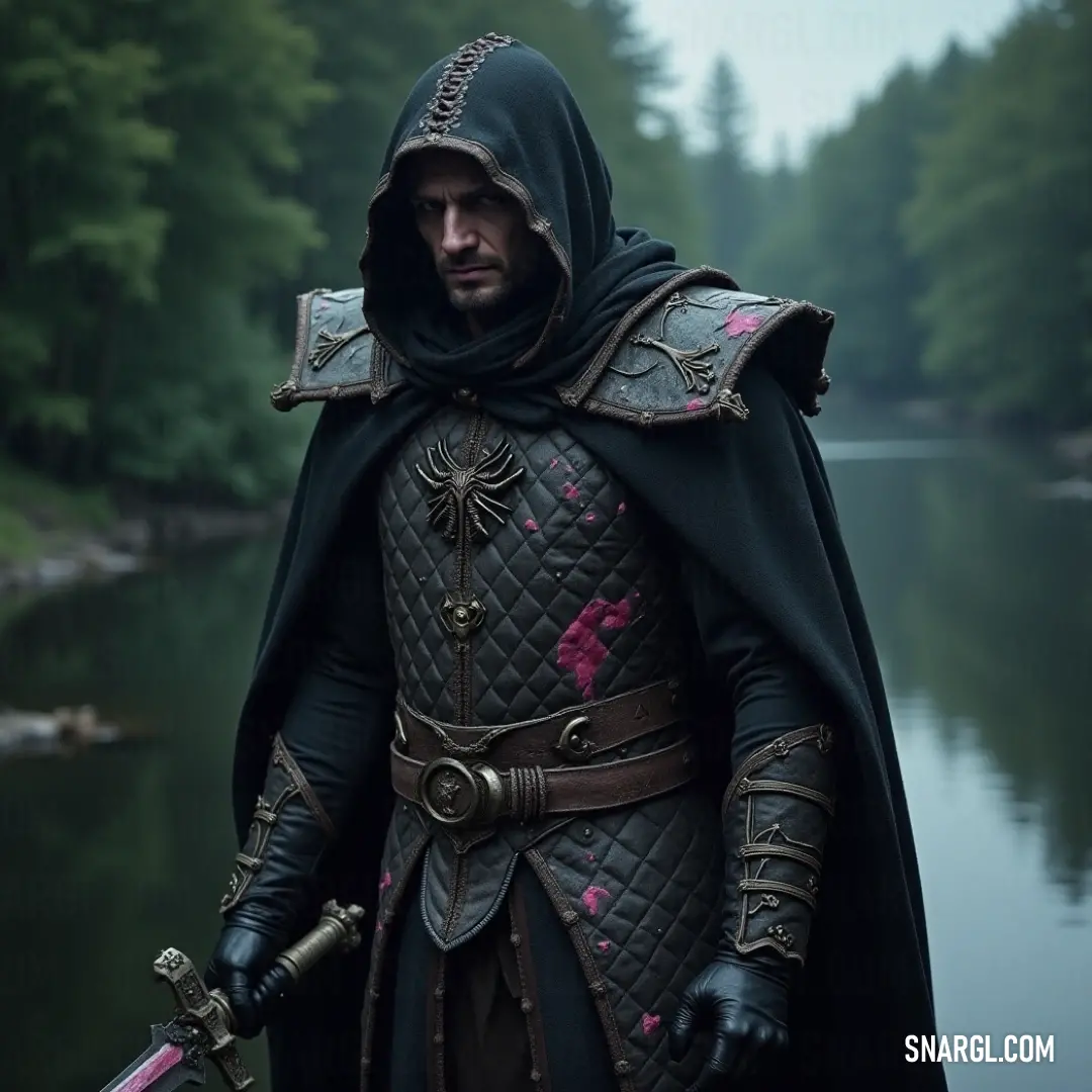 A noble figure in a distinguished medieval ensemble stands firm, gripping a sword that glimmers with purpose. The backdrop suggests an era of gallant knights and epic tales, inviting viewers to envision chivalric adventures.