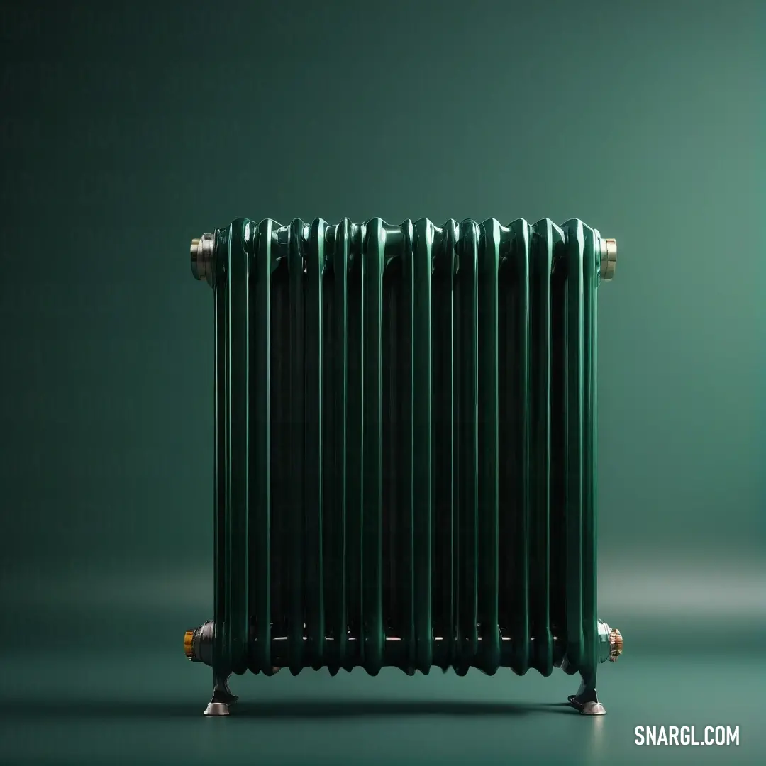 A vibrant green radiator stands against a lush green background, offering a refreshing and lively touch to the interior, representing a perfect blend of functionality and aesthetic appeal in modern home decor.