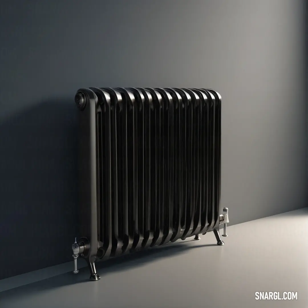 A sophisticated radiator nestled within a softly lit room, surrounded by gray walls and a window, perfectly showcasing the warm NCS S 8010-Y70R color palette in a balanced and inviting space.