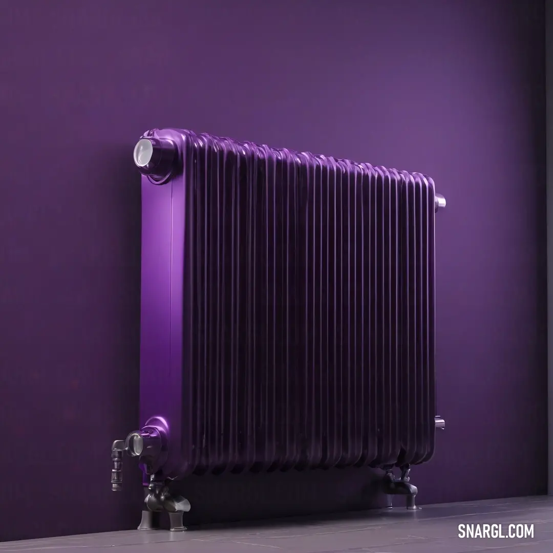 A vibrant purple radiator brings life to a room adorned with matching purple walls and flooring, creating a cohesive color story that evokes a sense of warmth and creativity in an inviting interior space.