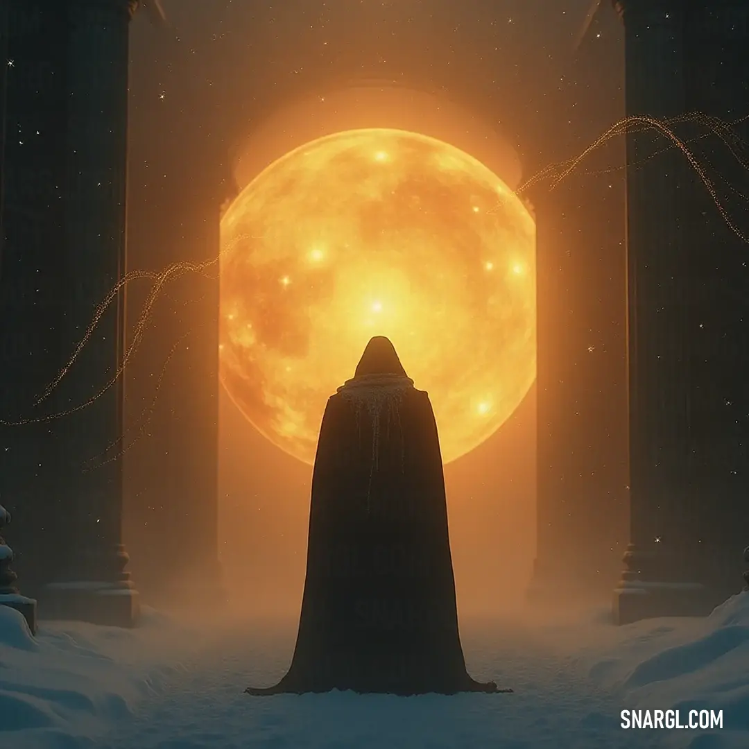 In a serene snowy landscape, the Nebula Prophet stands illuminated by the full moon, embodying tranquility amidst the beauty of nature's quiet moment. Bathed in the luminous glow of a full moon, the Nebula Prophet stands firmly in a snowy landscape. Soft light catches his features, reflecting a mystical aura as he embodies the serenity and stillness of a magical night.