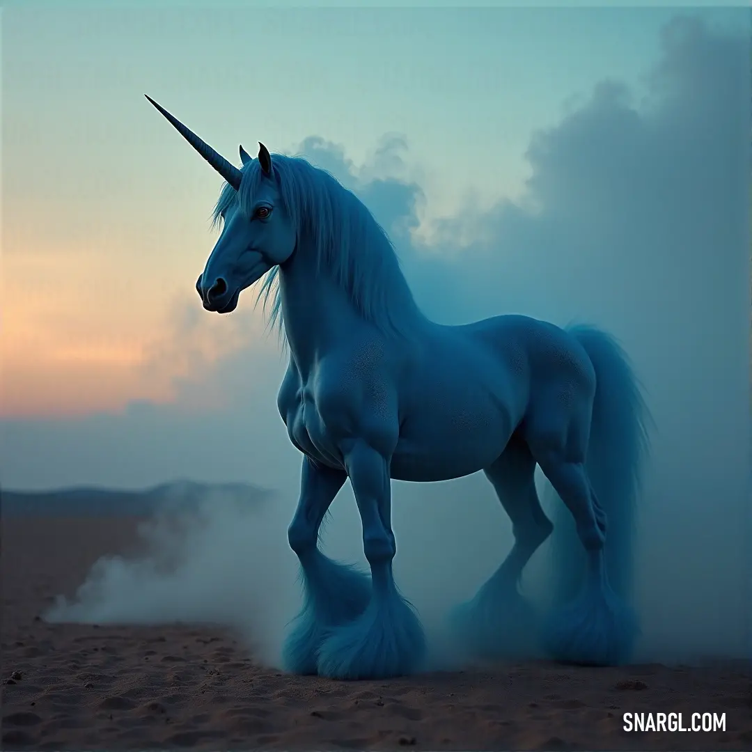 A celestial White Nebula Unicorn standing on a sandy beach, gazing at the cloud-filled sky in serene beauty. A majestic White Nebula Unicorn stands gracefully atop a sandy beach, its luminous mane blending with the soft hues of the sky. A scattering of fluffy clouds drifts by, as the unicorn gazes out into the peaceful horizon, bathed in the golden light of a se