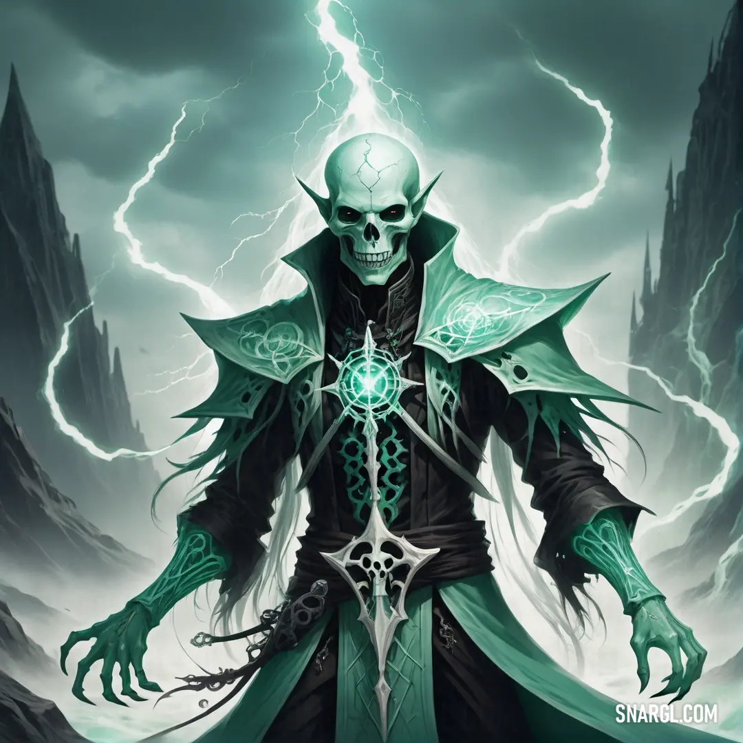 Necromancer with a green coat and a green lightening bolt in his hand