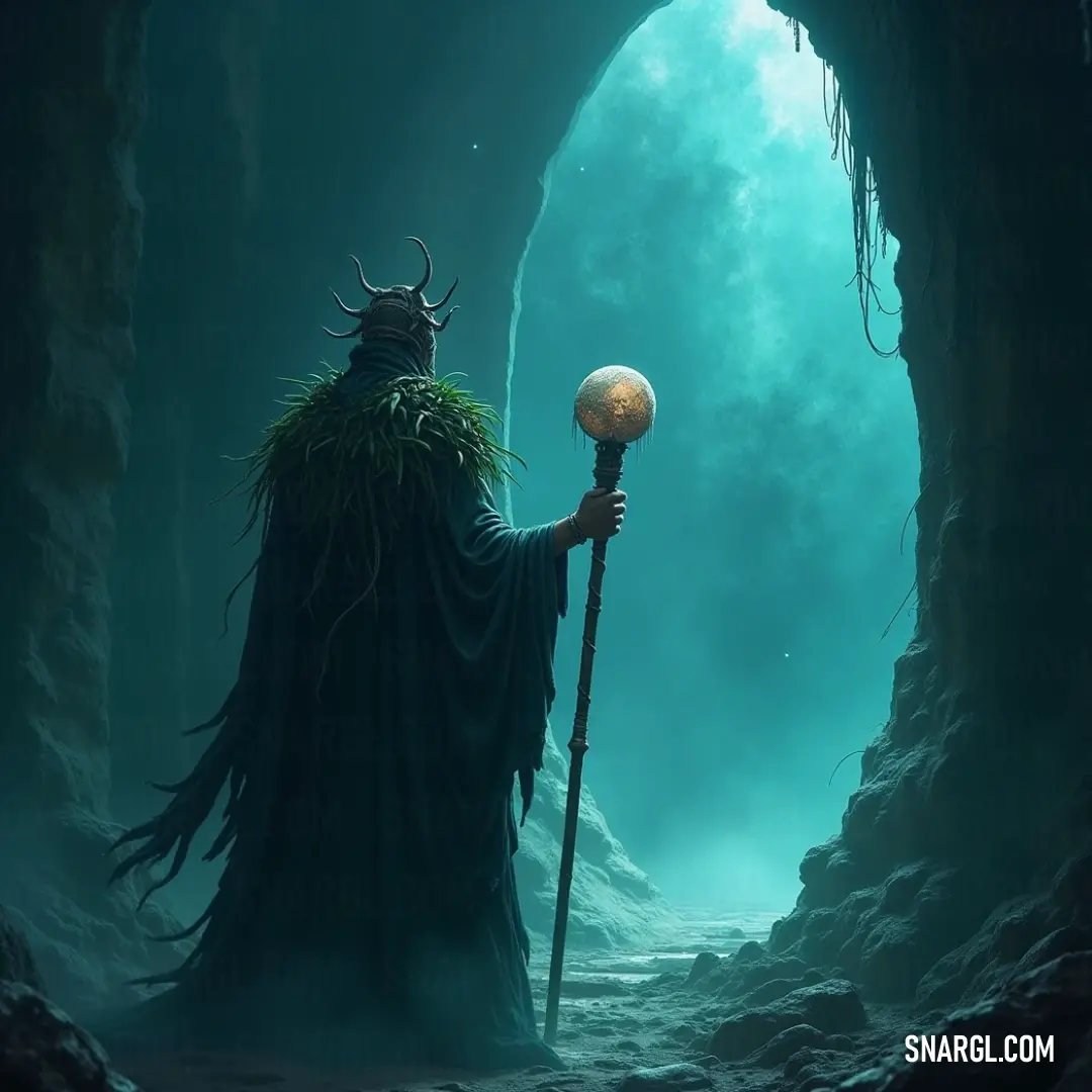 Within the shadowy confines of a cave, the mysterious Necrotic Enchanter holds a staff and luminous orb, embodying ancient secrets and the allure of the unknown that surrounds him. The Necrotic Enchanter stands shrouded in gloom within a cave, clutching a staff and a glowing orb, surrounded by shadows that suggest untold mysteries waiting to be uncovered in the depths.