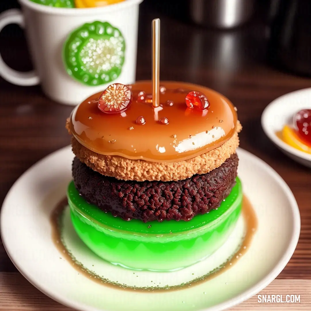 Chocolate cake with a candle on top of it on a plate next to two cups of coffee and a spoon