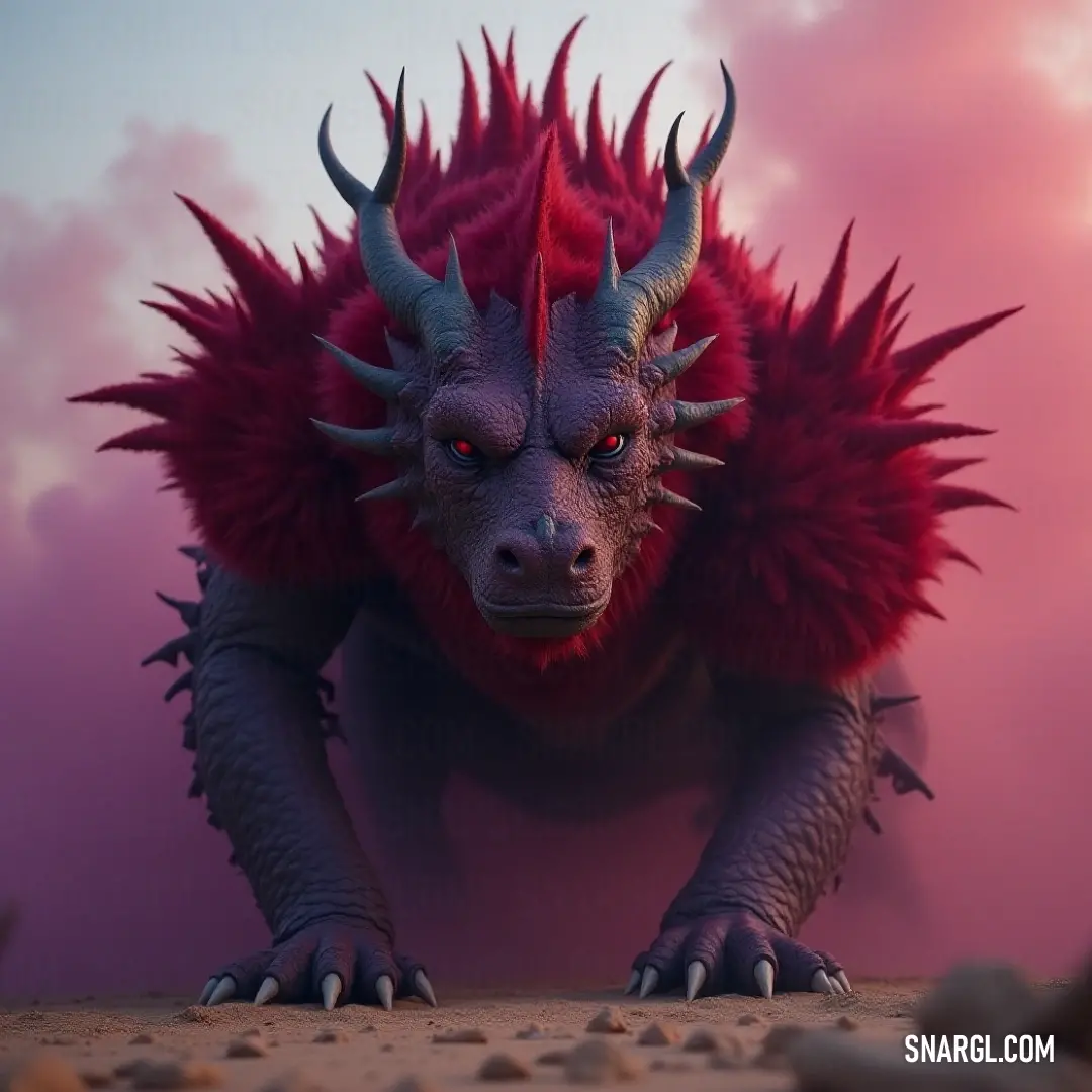 A captivating Nerath with radiant red hair and prominent horns against a pastel backdrop. A striking Nerath with vivid red hair and imposing horns stands firmly against a soft pink backdrop, embodying a mystical allure that blends strength and elegance in one enchanting figure.