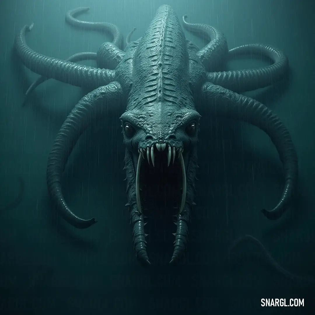 A gigantic Nereus showcases its formidable presence in the water, mouth agape with teeth bared, bathed in ethereal light, evoking the majesty and terror of the ocean's greatest wonders. A massive Nereus displays a fearsome grin underwater, its wide-open mouth revealing sharp teeth and reflecting light that breaks through the surface, creating an awe-inspiring moment in the depths of the ocean.