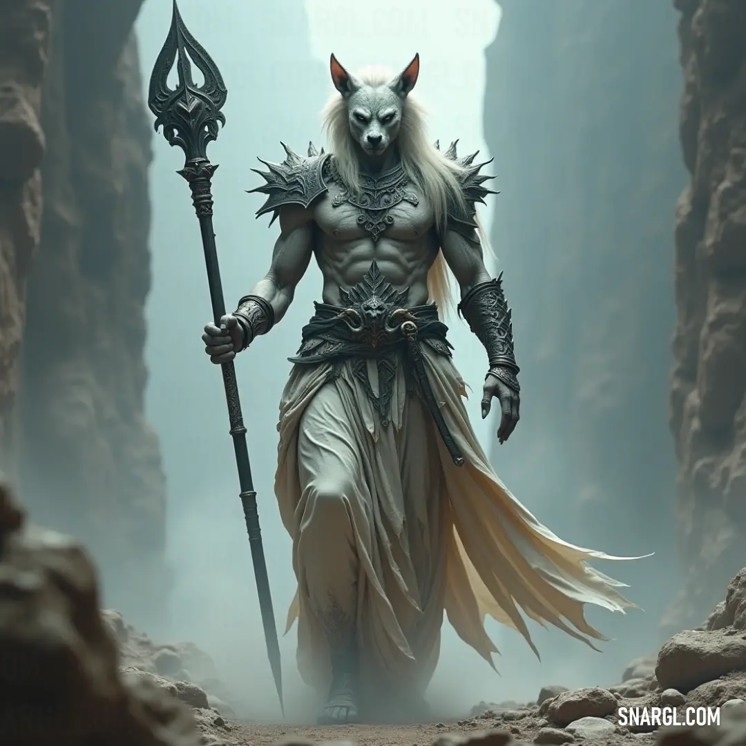 Nero, with a horned visage, stands amidst rocky confines, wielding a staff that radiates mystique and power within an otherworldly cave environment. Deep within the rocky embrace of a cave, Nero, with a striking horned face, clutches a staff, embodying an enigmatic power. The rugged rock formations echo his presence, creating an atmosphere rich with the secrets of ancient magic and dark fantasy.