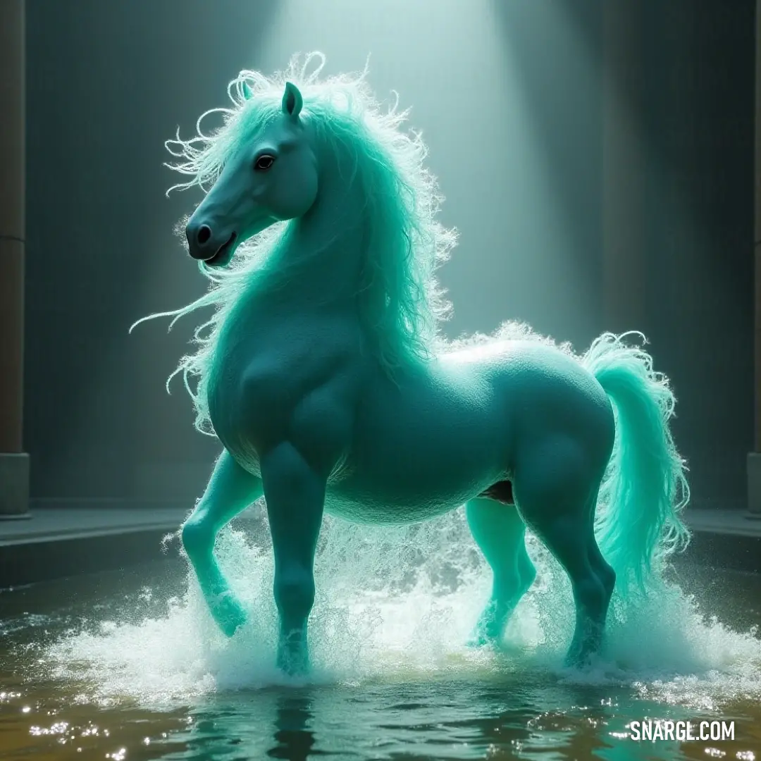 Nessa gracefully standing in water, illuminated by a gentle light, set against a tranquil backdrop. A serene scene of Nessa standing elegantly in a calm body of water, illuminated by a soft light emanating from its head, with a tranquil landscape of rippling water stretching into the background.