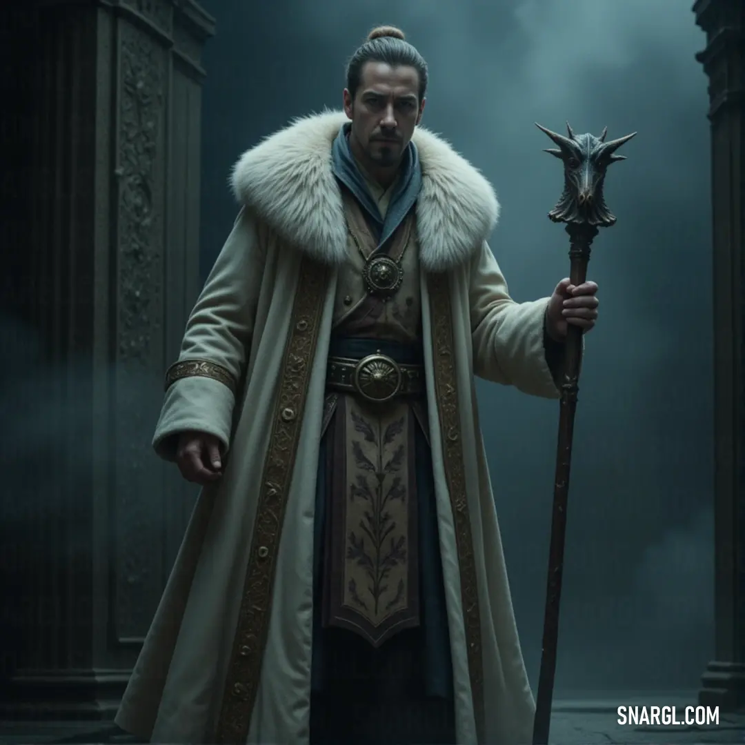 A figure in a long coat, holding a staff that blazes with fire, exudes a powerful and mysterious presence, commanding attention with every movement. A figure draped in a long coat, holding a fiery staff, stands confidently in a dramatic pose, as the flames dance from the staff, casting an aura of power and mystery.