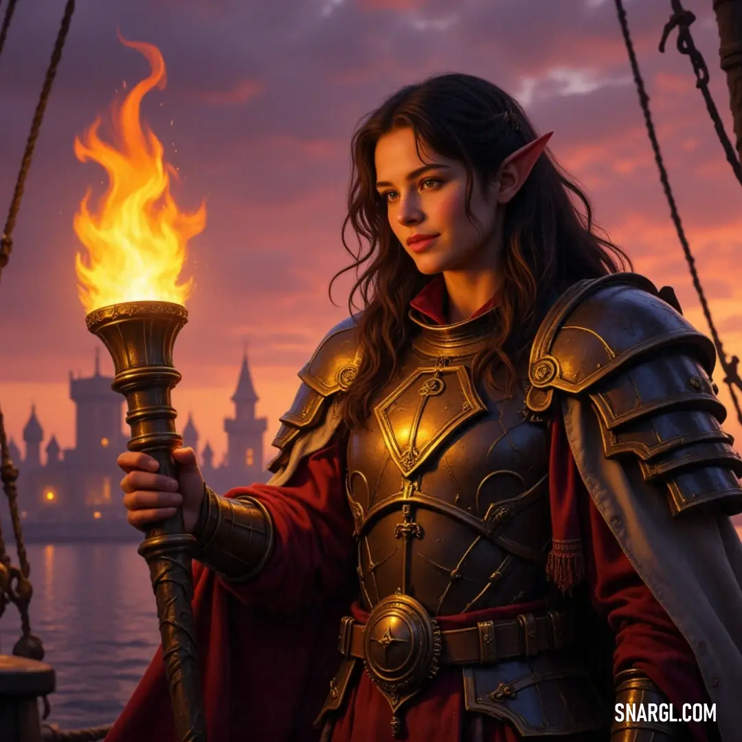 A armored knight holding a glowing torch stands poised before a majestic castle, the flickering light revealing brave stories of valor and ancient legends etched into the very stone of the fortress. A courageous knight, clad in shining armor, raises a radiant torch amidst the darkness, illuminating the castle behind him, a bastion of adventure standing watch over the lands of mystery and bravery.