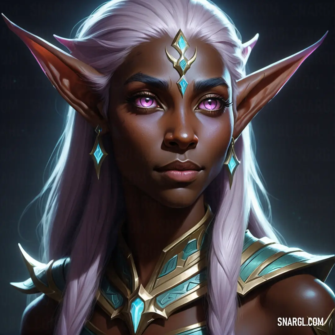 Night Elf with purple eyes and a horned headpiece with horns