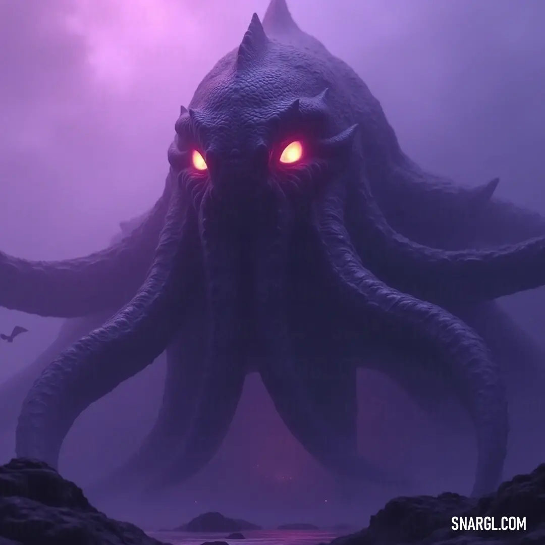 The ethereal presence of a giant Nightmare Kraken, its glowing eyes piercing the foggy sky, paints a haunting landscape as a solitary bird flits past amidst the dark mist. In a foggy sky, a giant Nightmare Kraken reveals its glowing eyes as it drifts ominously, creating an ethereal scene as a lone bird glides by, enhancing the mystique of the atmosphere.