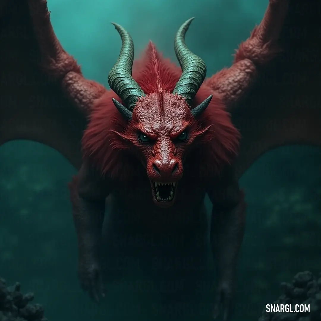 A striking red Nimrod with impressive horns in a tranquil water setting, mouth open in anticipation, symbolizing strength and wild beauty. A magnificent red Nimrod with imposing horns stands majestically in the shimmering water, its mouth agape as if challenging the world, the surrounding reflections creating a captivating visual of nature's grandeur.