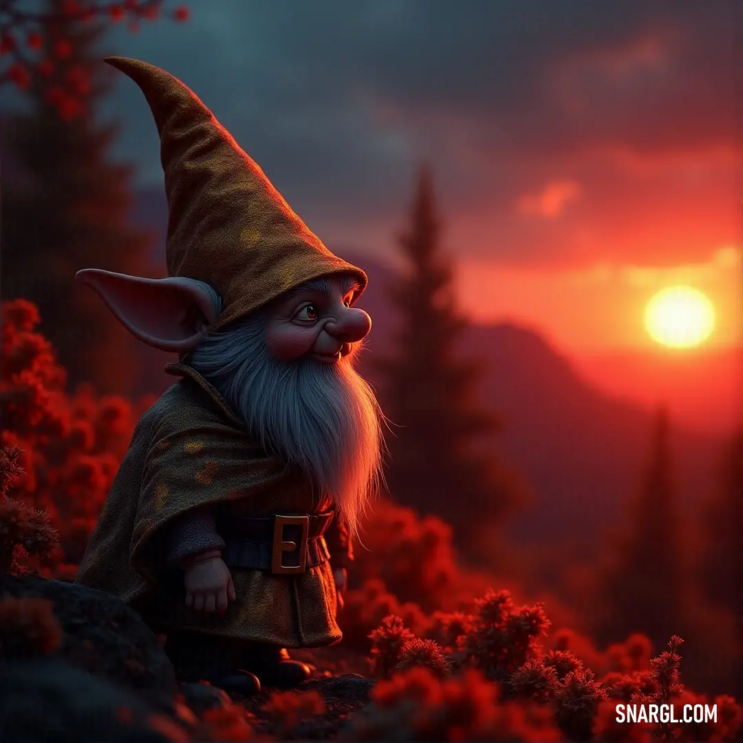 A beautiful painting captures a Nipsy in a tranquil forest at sunset, bathed in warm, golden light that filters through the trees, creating a peaceful atmosphere of harmony with nature.