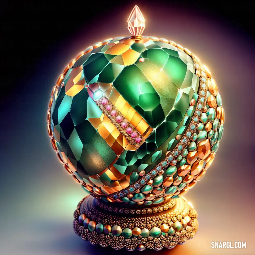 Colorful ball with a diamond on top of it on a stand