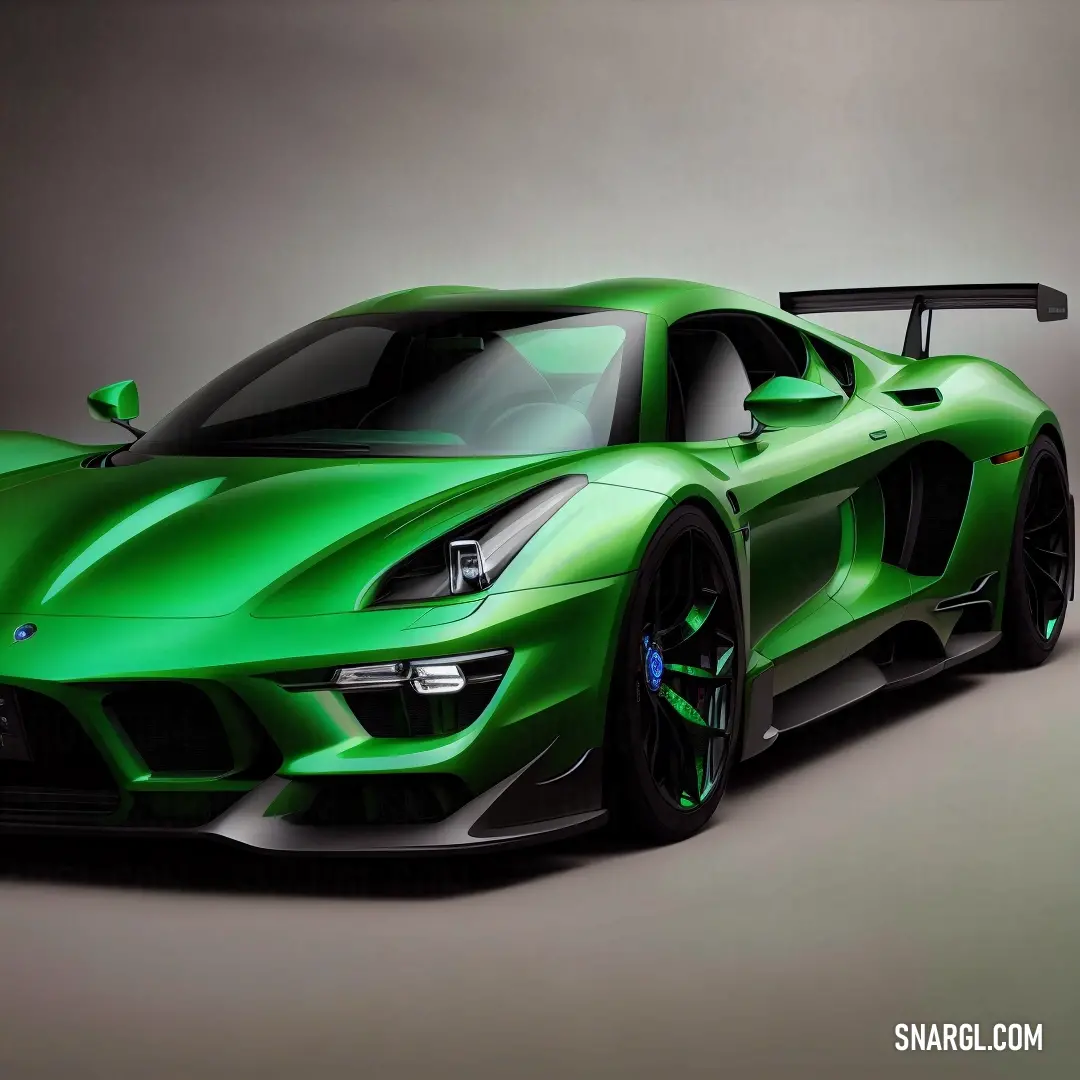 Green sports car is shown in this image. Example of RGB 5,144,51 color.