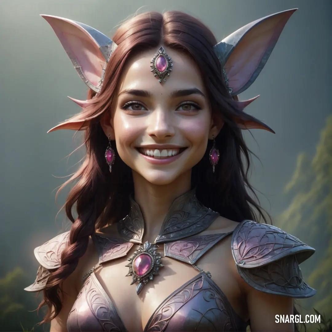 Nymph with horns and a dress with a pink stone in her ear