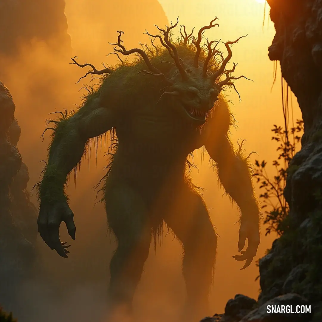 Dramatic Giant Oakenshadow in a Enigmatic Foggy Setting The Giant Oakenshadow stands dramatically in a fog-laden landscape, its mouth agape and hands reaching outward. The ethereal mist creates a surreal atmosphere, amplifying the commanding presence of this ancient guardian of the forest.