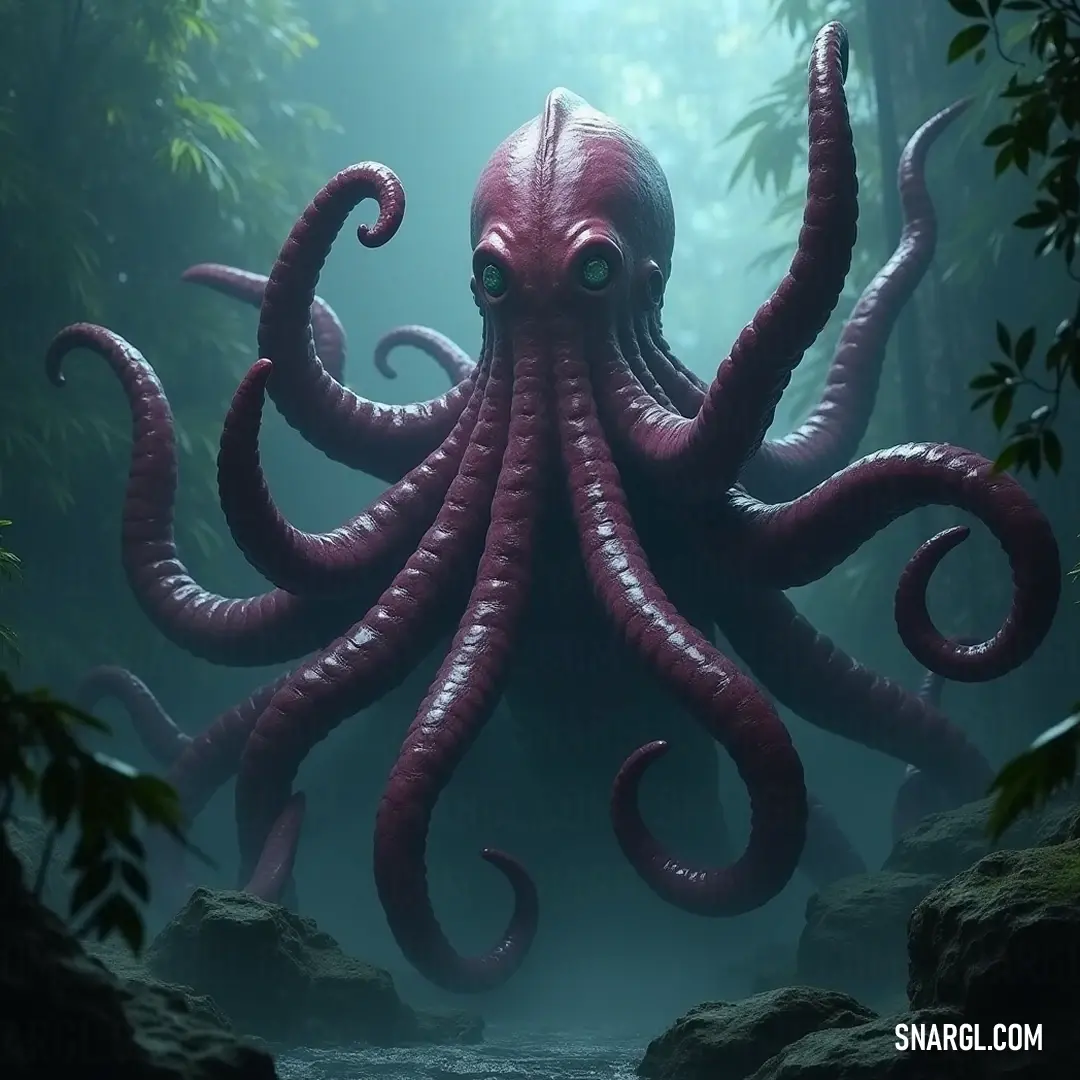 The Ocean's Wrath rests in an enchanting forest, its presence harmonizing with the natural beauty around it. An enigmatic Ocean's Wrath stands amidst a lush forest, its imposing figure blending with the vibrant greenery and a gentle stream that flows gracefully through the scene, creating a serene sanctuary.