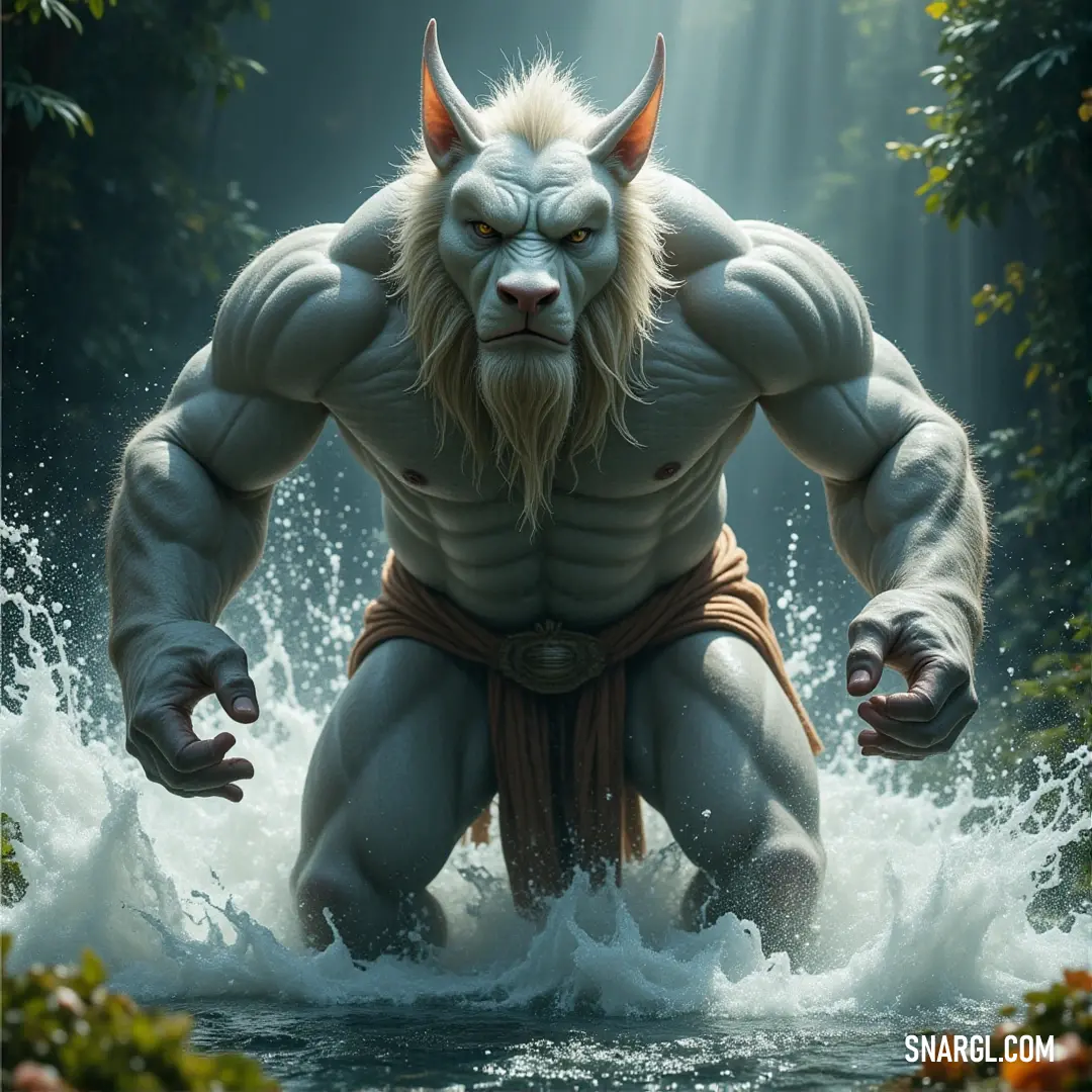 Oceanus stands immersed in the water, hands in his pockets, lost in a serene moment of stillness. Oceanus, deep within the water, stands relaxed with his hands in his pockets and his eyes closed, embodying the calm and quiet of the ocean's depths. His posture is one of serenity and timeless peace.