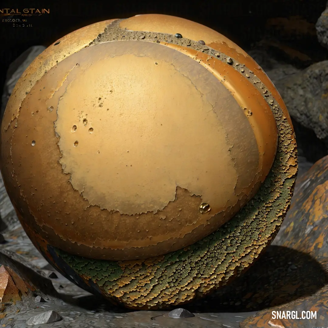Large brown bowl on top of a pile of rocks and gravel with a black background and a small yellow bowl with holes in the middle