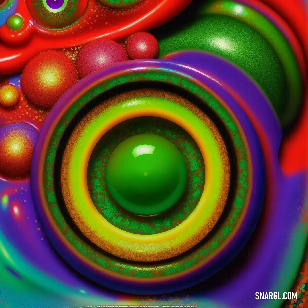 Painting of a colorful object with a green center and a red center and a green center