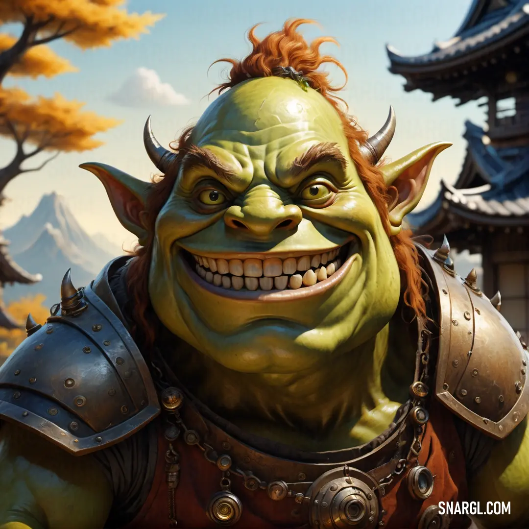 Ogre with a big smile on his face and a helmet on his head