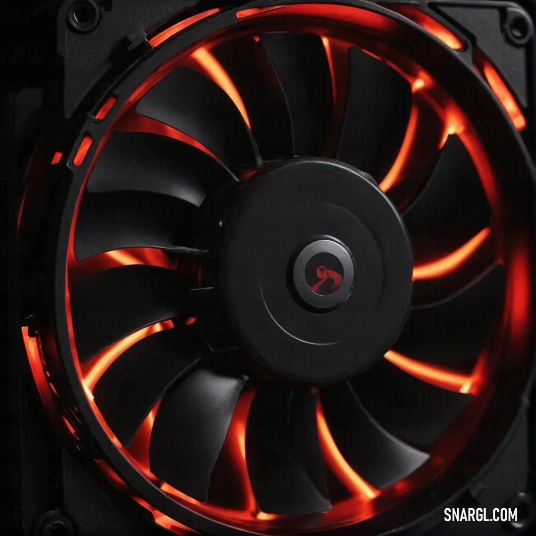 A captivating close-up features a computer fan radiating a bold red light against a dark backdrop, emphasizing its sleek design and illuminating the space with a striking visual presence.