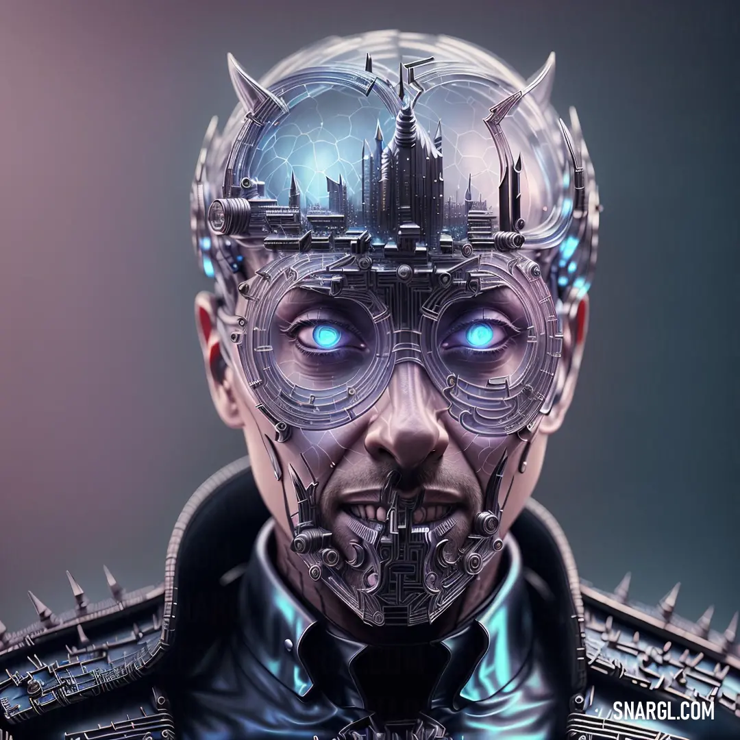Futuristic man with a futuristic helmet and a futuristic city in the background